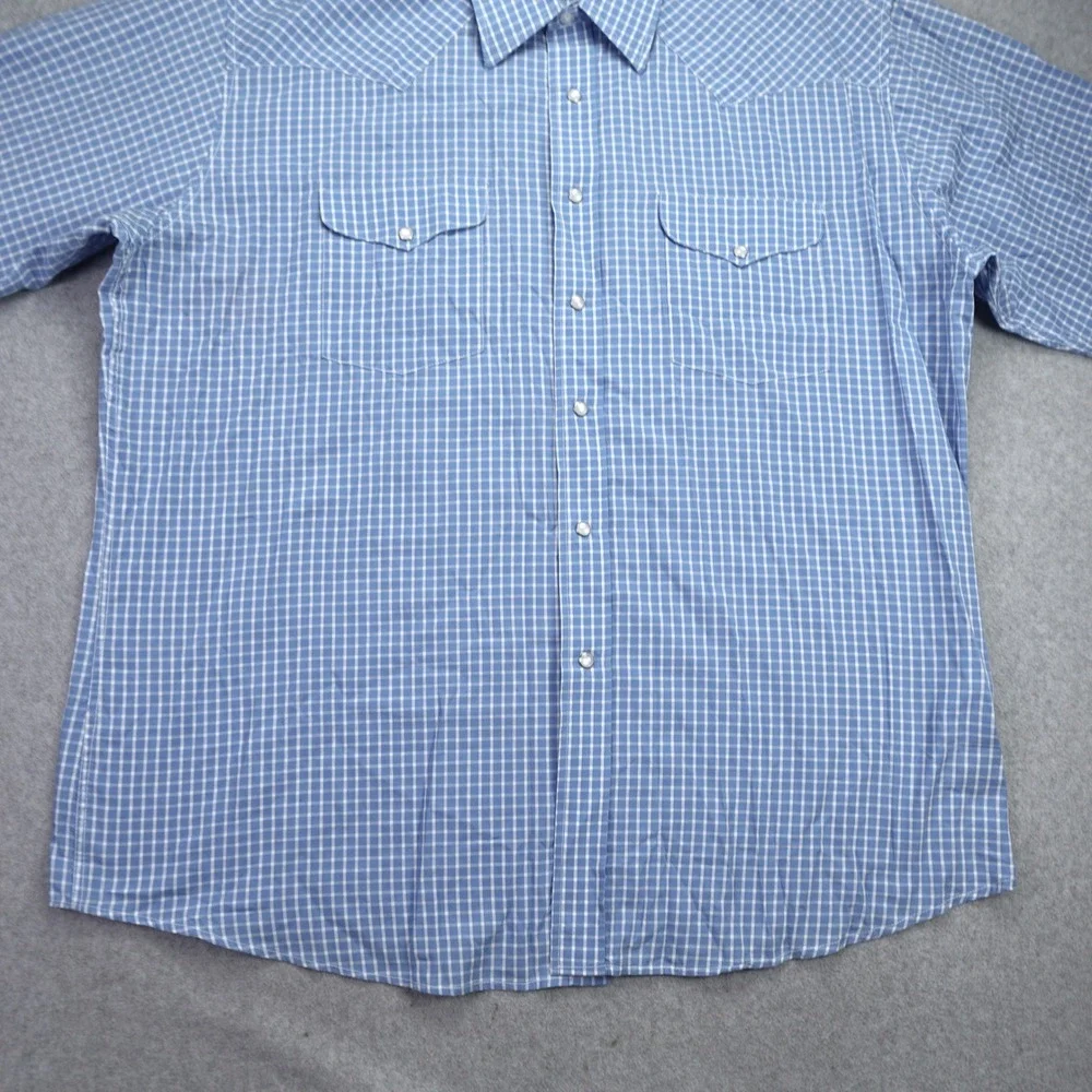 Panhandle Slim‎ Shirt Mens XL Blue Gingham Plaid Western Pearl Snap